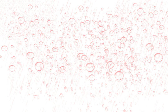 Effervescent pink bubbles on white background, sparkling rose wine carbonation, refreshing liquid droplets and fizzy soda texture for beverage design