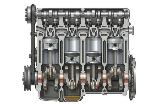 Four Cylinder Engine Cutaway Technical Marker Illustration