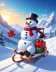 Fototapeta premium snowman with gift
