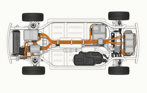 Battery Electric Vehicle Chassis Layout Technical Illustration