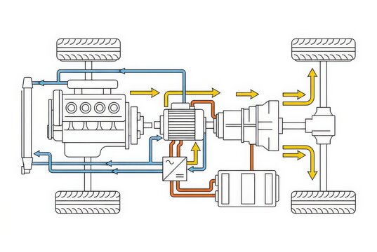 Hybrid Vehicle Energy Flow Technical Illustration