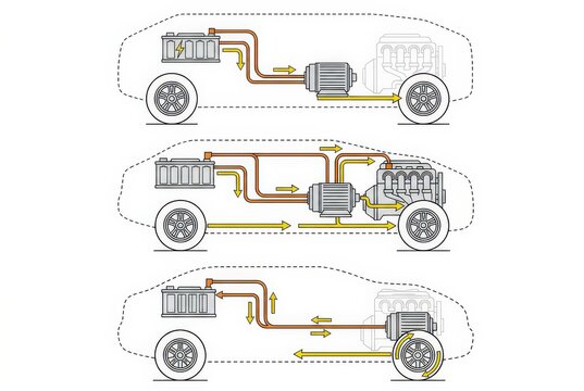 Hybrid Vehicle Powertrain Configurations Technical Illustration