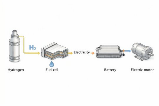 Hydrogen Fuel Cell Energy Flow Technical Marker Illustration