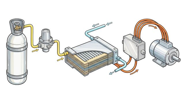 Hydrogen Fuel Cell Powertrain Technical Marker Illustration