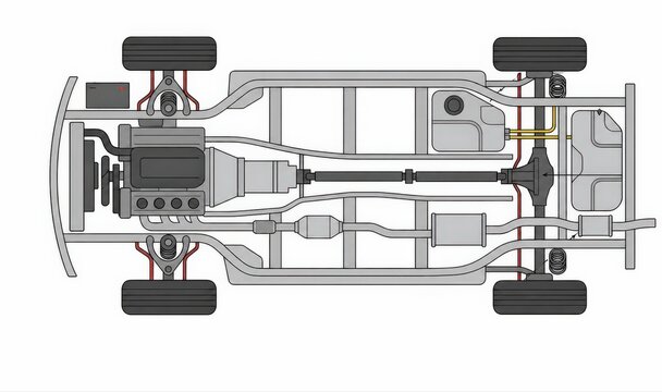 Internal Combustion Engine Vehicle Chassis Layout Technical Illustration