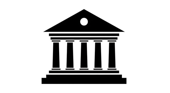 Black silhouette icon of a classical building with columns and pediment building architecture classical pediment silhouette government isolated university structure minimalist institution