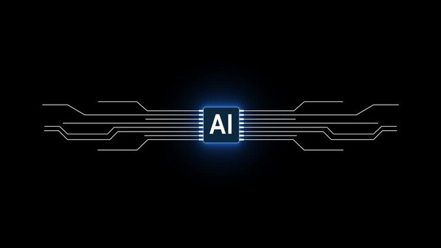 Animation of Blue digital AI logo with futuristic technology. Chat with AI or artificial intelligence technology circuit board,