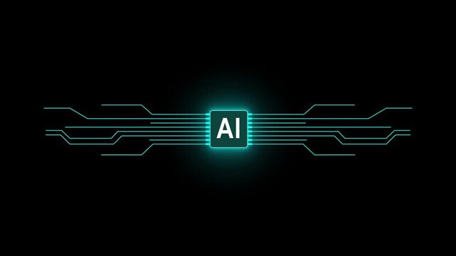 Animation of Cyan digital AI logo with futuristic technology. Chat with AI or artificial intelligence technology circuit board,