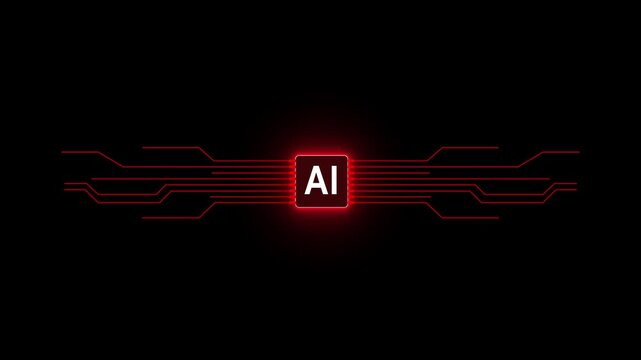 Animation of Red digital AI logo with futuristic technology. Chat with AI or artificial intelligence technology circuit board,