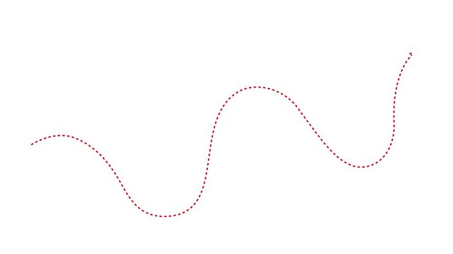 Dotted wave arrow path. Curved navigation direction line. Hand drawn movement indicator. animation
