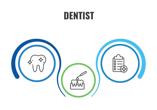 dentist outline icon set. thin line shiny tooth, medical list, interproximal icons. editable vector