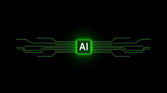 Animation of Green digital AI logo with futuristic technology. Chat with AI or artificial intelligence technology circuit board,