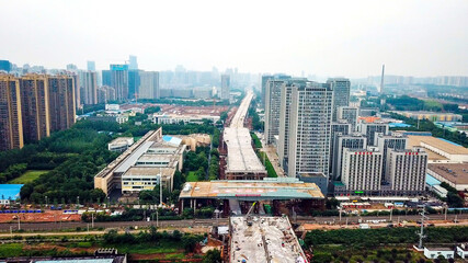Aerial View of Construction Viaduct in Guanggu, Wuhan China © LeVan