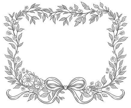 Floral Botanical Frame Border Hand Drawn Style