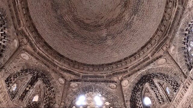 Interior of Samanid Mausoleum showing ancient brickwork and dome