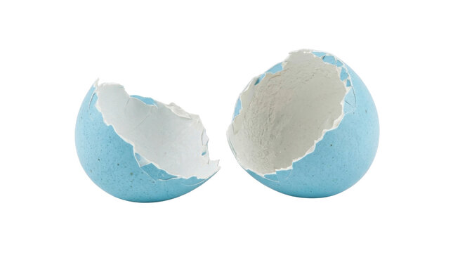 Broken light blue eggshell halves on a transparent background PNG file