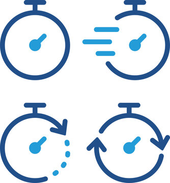Timer icon set. Alarm clock symbol. Watch countdown vector illustration. Stopwatch sign. Hours, minutes and seconds concept. Simple express pictogram outline collection.
