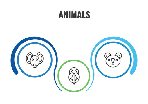 animals outline icon set. thin line hyena, koala, deadlock icons. editable vector