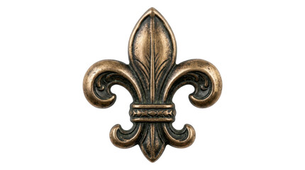 Fleur de lis bronze metal emblem isolated on a transparent background PNG file © Darina