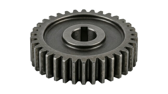 Steel spur gear isolated on a transparent background as a high resolution PNG file