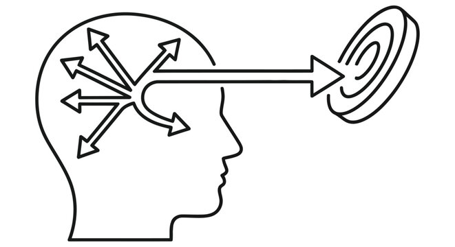 Conceptual illustration of thought focus and information processing within the mind