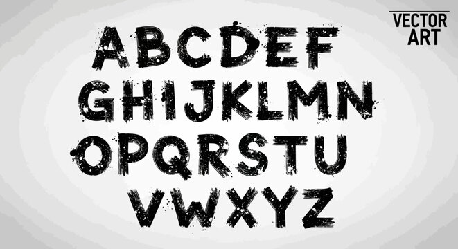 Distressed Alphabet Letters Grunge Style Vector Art.