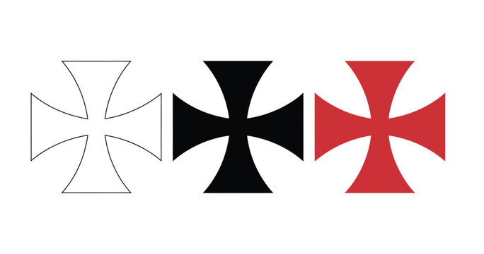 cross  symbol set, also known as cross  or cross  outline silhouette and red style variations, heraldic medieval cross, gothic religious emblem, traditional design element vector ill