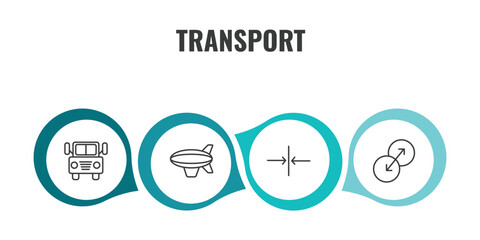 transport outline icon set. thin line prison bus, blimp, slim, transition icons. editable vector © Farahim