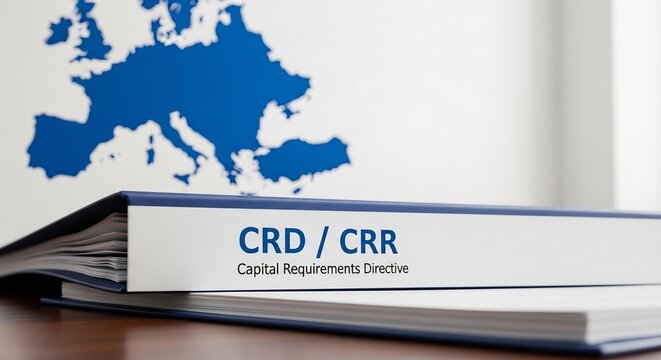 CRD CRR Capital Requirements Directive Folder, European Banking Law Regulation with Europe Map Background