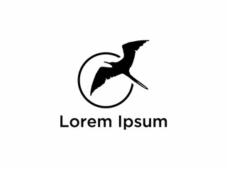 Obraz premium A minimalist logo illustration features a flying bird encircled with text.