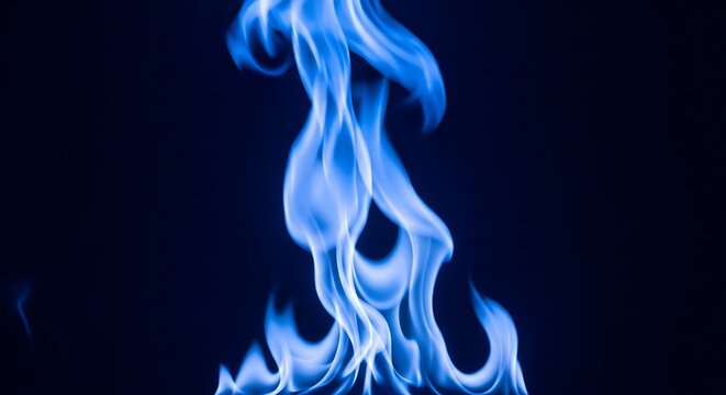 Vibrant blue flames dance ethereally against a deep, dark background