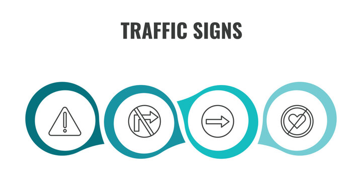 traffic signs outline icon set. thin line danger, no turn right, one way, lovemaking icons. editable vector