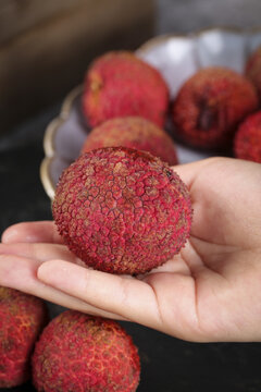 Fresh Hainan Lychees in Hand - Guangxi Nonnuclear Variety