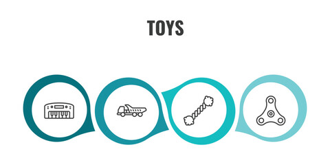 toys outline icon set. thin line piano toy, truck toy, puppy toy, spinner icons. editable vector © Farahim