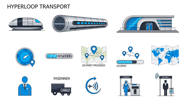 Hyperloop Transport System Icons and Illustrations.