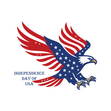 Flying bald eagle with American flag colors symbolizing freedom strength and patriotism for USA independence day celebration