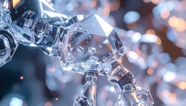 Abstract crystalline structures with soft glowing bokeh background.