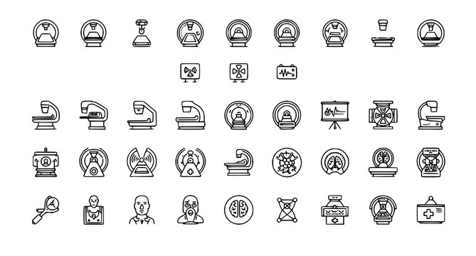 Linear tomography icon collection with medical imaging radiology and diagnostic symbols vector illustration