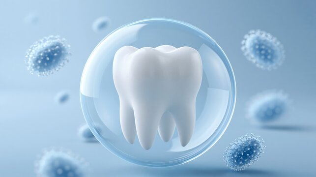 protected tooth with transparent shield against bacteria concept