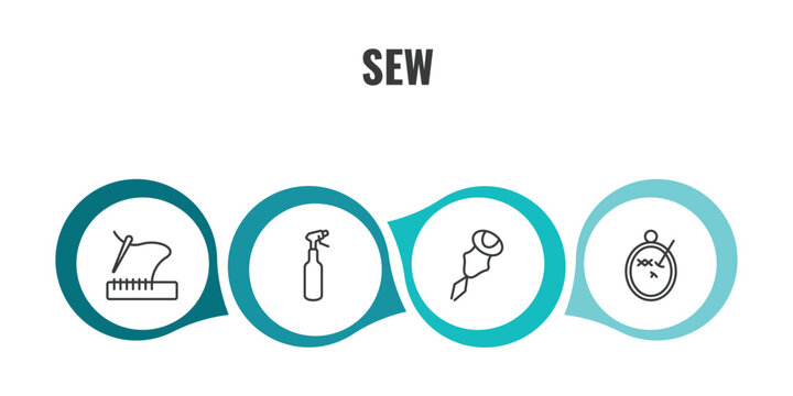 sew outline icon set. thin line stiching, water spray, threader, embroidery icons. editable vector