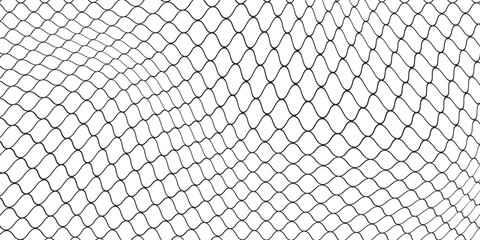 Fishing or soccer net. Repeated hexagon pattern. Black wired mesh texture isolated on white background. Metallic or fabric fence, cage or lattice structure. Vector graphic Illustration. © subang
