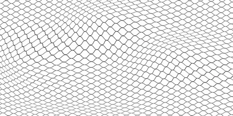 Fishing or soccer net. Repeated hexagon pattern. Black wired mesh texture isolated on white background. Metallic or fabric fence, cage or lattice structure. Vector graphic Illustration. © subang