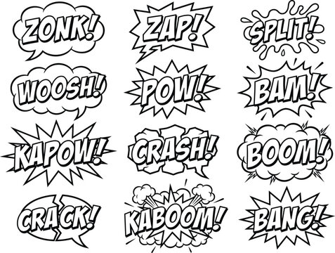 Comic book speech bubbles and sound effects