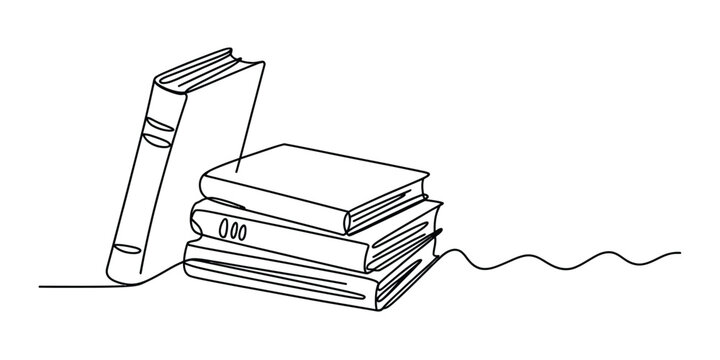 Continuous single line drawing of a stack of books and one standing book Vector, illustration