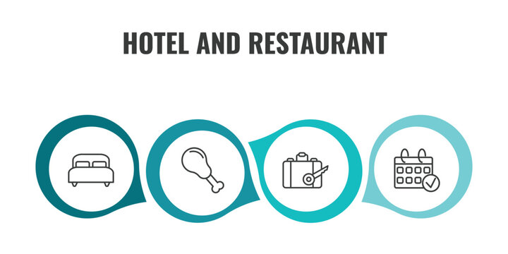hotel and restaurant outline icon set. thin line double bed, fried chicken, left-luggage, reservation icons. editable vector