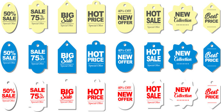 Mega bundle of colorful shopping price tags vector with no background