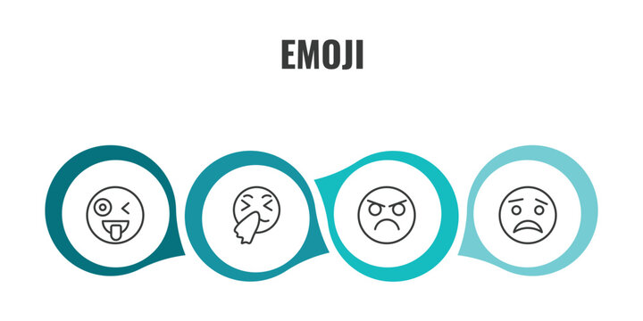 emoji outline icon set. thin line crazy emoji, sneezing emoji, pouting scared icons. editable vector