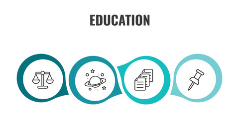 education outline icon set. thin line law, planet saturn, various files, pushpin icons. editable vector © Farahim