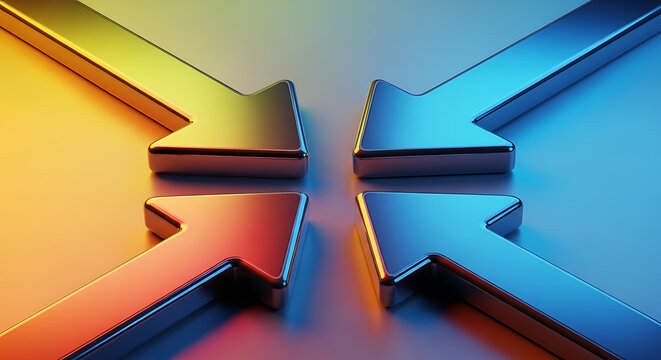 Abstract conceptual arrows pointing inward to center with direction abstract navigation gradient geometric business strategy convergence progress marketing