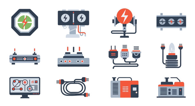Electrical Equipment and Technology Icons Set